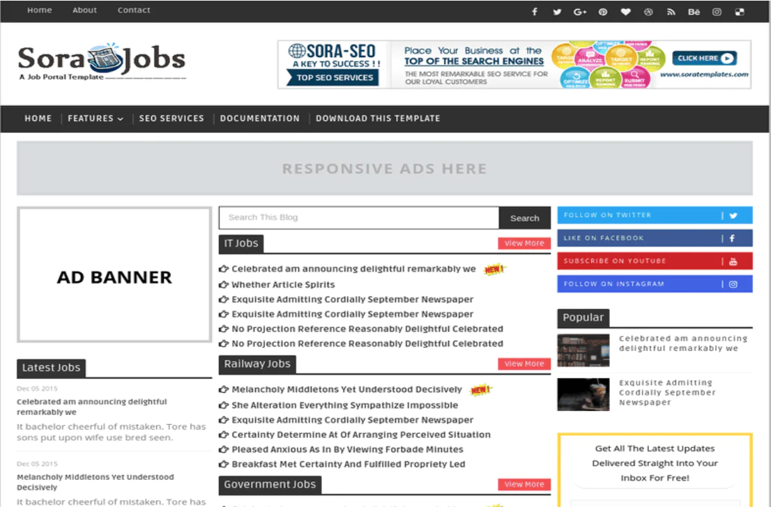 💻 Sora Jobs Blogger Template Premium Free Download