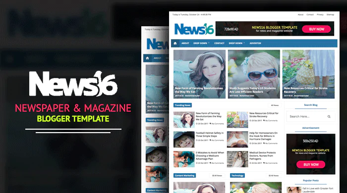 News16: The Ideal Blogger Template for News Magazines