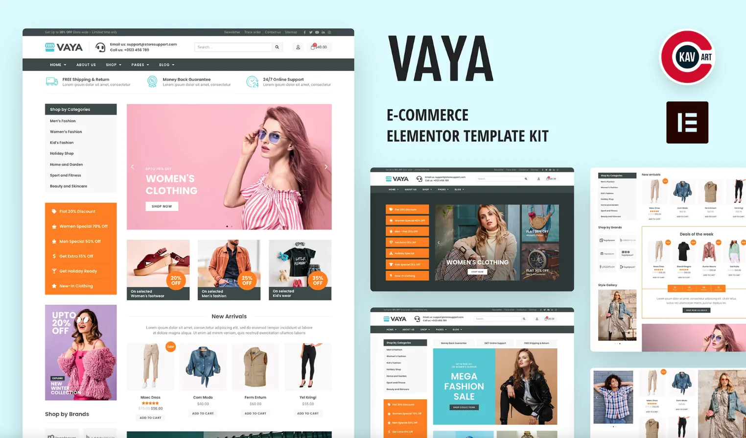 Vaya – E-commerce Elementor Template Kit - Premium