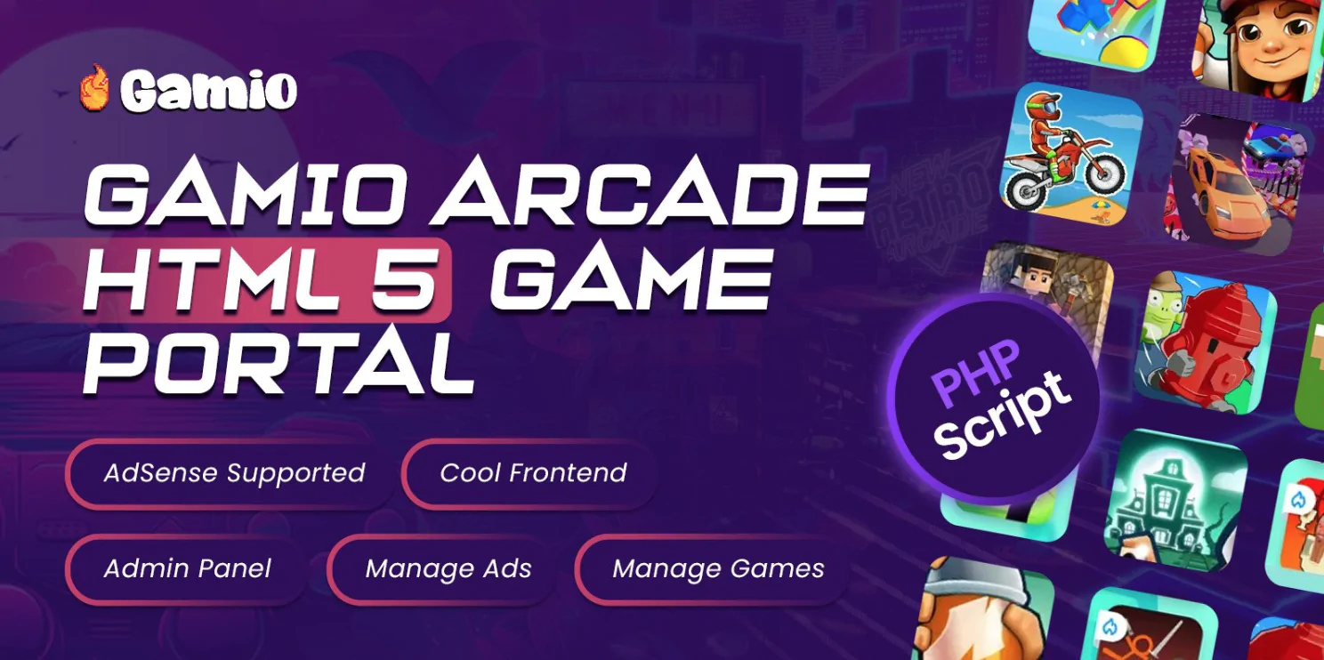 🎮 Gamio Arcade HTML 5 Game Portal PHP Script Free Download