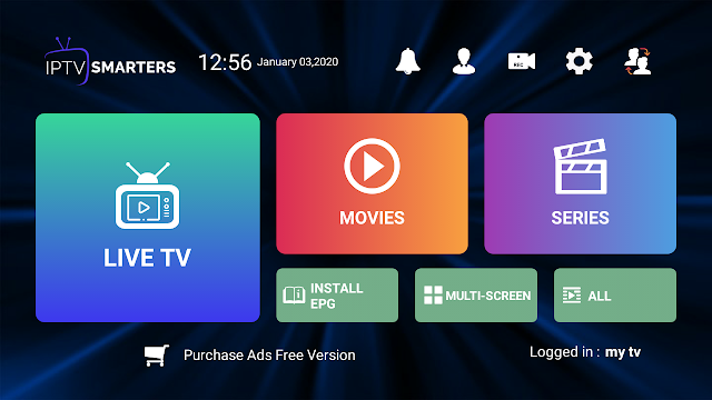 IPTV Smarters Pro Main Interface: Four Core Tabs